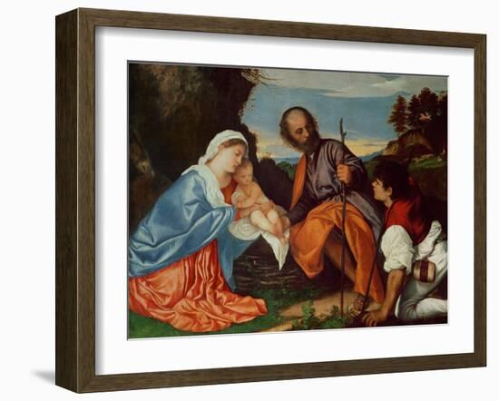 The Holy Family and a Shepherd, circa 1510-Titian (Tiziano Vecelli)-Framed Giclee Print