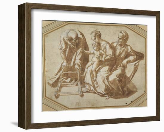 The Holy Family and St Anne with the Christ Child About to Be Taught to Walk-Giulio Romano-Framed Giclee Print