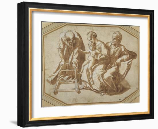 The Holy Family and St Anne with the Christ Child About to Be Taught to Walk-Giulio Romano-Framed Giclee Print