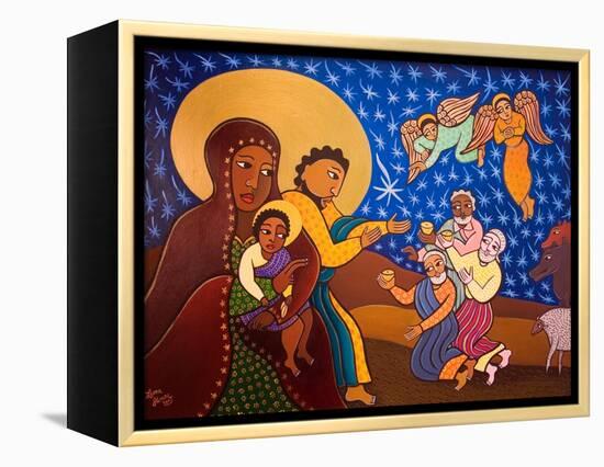 The Holy Family at Nativity, 2007-Laura James-Framed Premier Image Canvas