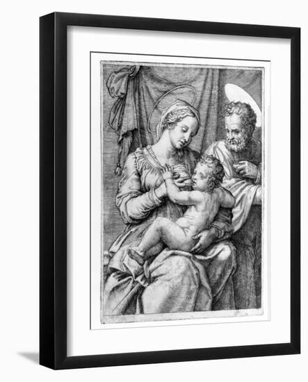 The Holy Family, Engraved by Marcantonio Raimondi, C.1515 (Engraving)-Raphael-Framed Giclee Print