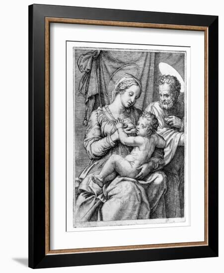 The Holy Family, Engraved by Marcantonio Raimondi, C.1515 (Engraving)-Raphael-Framed Giclee Print