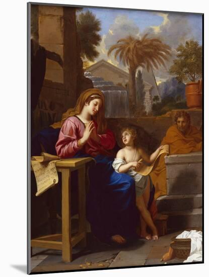 The Holy Family in Egypt with the Infant Christ Reading a Hebrew Script-Charles Le Brun-Mounted Giclee Print