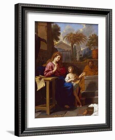 The Holy Family in Egypt with the Infant Christ Reading a Hebrew Script-Charles Le Brun-Framed Giclee Print