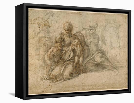 The Holy Family (recto); Amorous Putti (verso) c. 1530-Michelangelo Buonarroti-Framed Premier Image Canvas