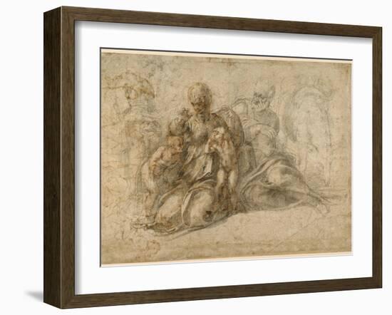 The Holy Family (recto); Amorous Putti (verso) c. 1530-Michelangelo Buonarroti-Framed Giclee Print