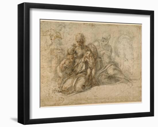 The Holy Family (recto); Amorous Putti (verso) c. 1530-Michelangelo Buonarroti-Framed Giclee Print