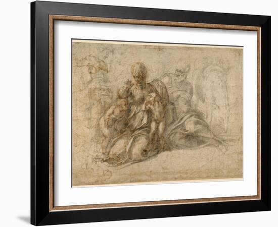 The Holy Family (recto); Amorous Putti (verso) c. 1530-Michelangelo Buonarroti-Framed Giclee Print