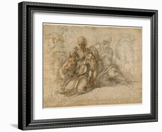 The Holy Family (recto); Amorous Putti (verso) c. 1530-Michelangelo Buonarroti-Framed Giclee Print