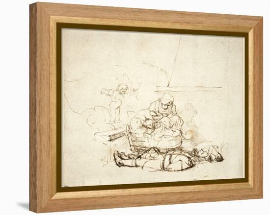 The Holy Family Sleeping, with Angels, 1645-Rembrandt van Rijn-Framed Premier Image Canvas