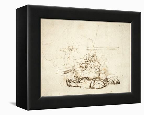 The Holy Family Sleeping, with Angels, 1645-Rembrandt van Rijn-Framed Premier Image Canvas