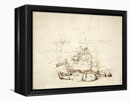 The Holy Family Sleeping, with Angels, 1645-Rembrandt van Rijn-Framed Premier Image Canvas
