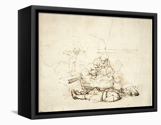 The Holy Family Sleeping, with Angels, 1645-Rembrandt van Rijn-Framed Premier Image Canvas