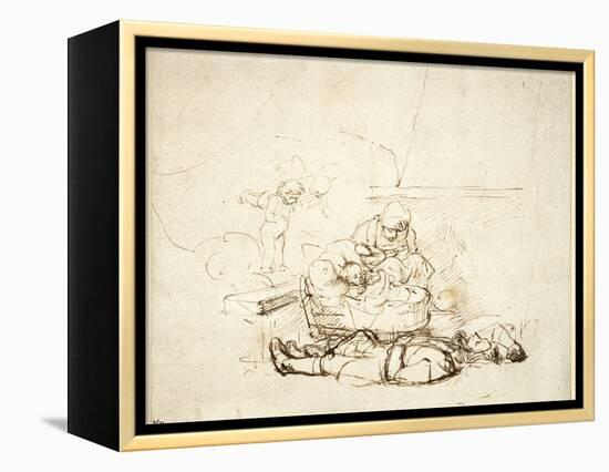 The Holy Family Sleeping, with Angels, 1645-Rembrandt van Rijn-Framed Premier Image Canvas