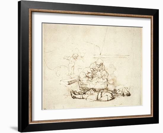 The Holy Family Sleeping, with Angels, 1645-Rembrandt van Rijn-Framed Giclee Print