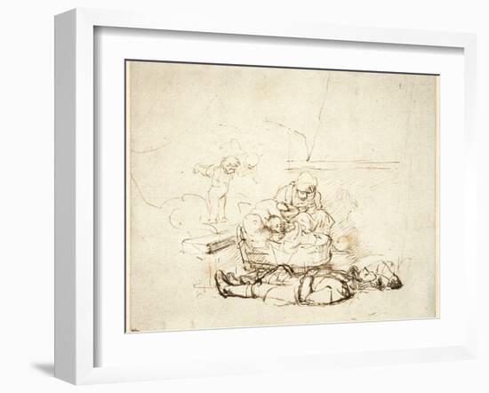 The Holy Family Sleeping, with Angels, 1645-Rembrandt van Rijn-Framed Giclee Print