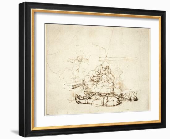 The Holy Family Sleeping, with Angels, 1645-Rembrandt van Rijn-Framed Giclee Print