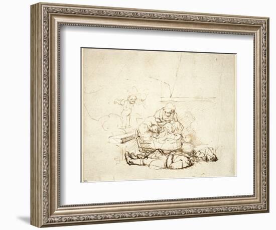 The Holy Family Sleeping, with Angels, 1645-Rembrandt van Rijn-Framed Giclee Print