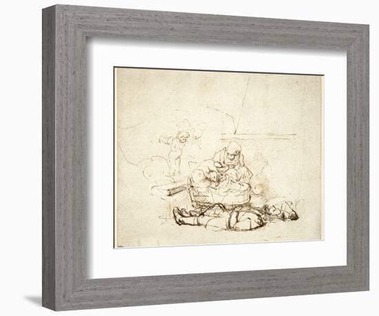 The Holy Family Sleeping, with Angels, 1645-Rembrandt van Rijn-Framed Giclee Print