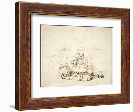 The Holy Family Sleeping, with Angels, 1645-Rembrandt van Rijn-Framed Giclee Print
