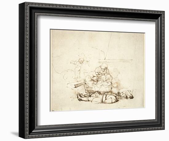 The Holy Family Sleeping, with Angels, 1645-Rembrandt van Rijn-Framed Giclee Print