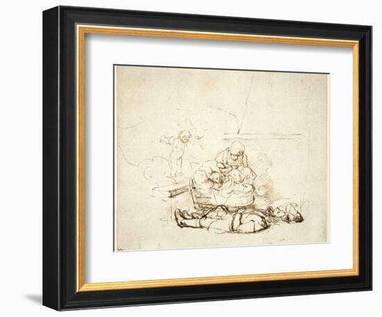 The Holy Family Sleeping, with Angels, 1645-Rembrandt van Rijn-Framed Giclee Print