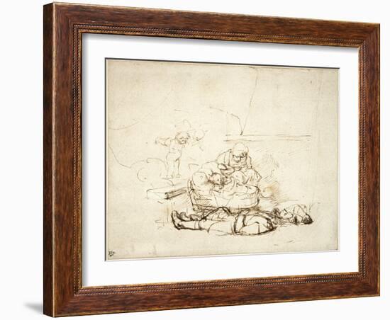 The Holy Family Sleeping, with Angels, 1645-Rembrandt van Rijn-Framed Giclee Print