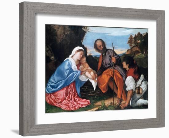 The Holy Family with a Shepherd, C1510-Titian (Tiziano Vecelli)-Framed Giclee Print