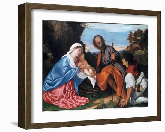 The Holy Family with a Shepherd, C1510-Titian (Tiziano Vecelli)-Framed Giclee Print