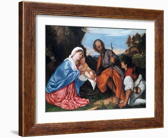 The Holy Family with a Shepherd, C1510-Titian (Tiziano Vecelli)-Framed Giclee Print