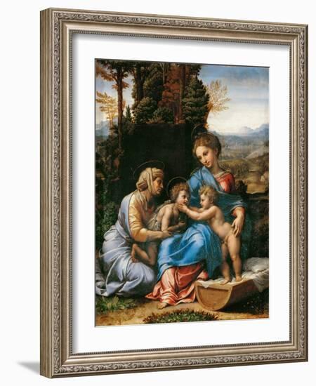 The Holy Family with John the Baptist as a Boy and Saint Elizabeth (La Petite Sainte Famill)-Giulio Romano-Framed Giclee Print