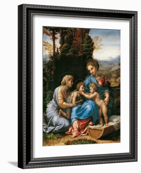 The Holy Family with John the Baptist as a Boy and Saint Elizabeth (La Petite Sainte Famill)-Giulio Romano-Framed Giclee Print