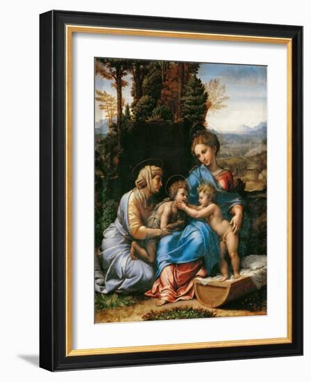 The Holy Family with John the Baptist as a Boy and Saint Elizabeth (La Petite Sainte Famill)-Giulio Romano-Framed Giclee Print
