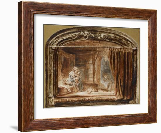 The Holy Family with Joseph Cutting Wood-Nicolaes Maes-Framed Giclee Print