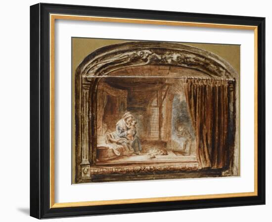 The Holy Family with Joseph Cutting Wood-Nicolaes Maes-Framed Giclee Print