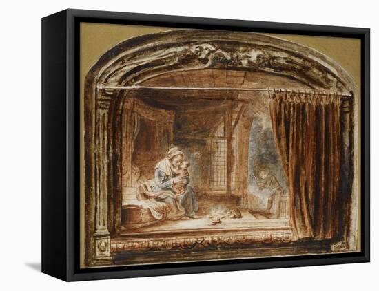 The Holy Family with Joseph Cutting Wood-Nicolaes Maes-Framed Premier Image Canvas