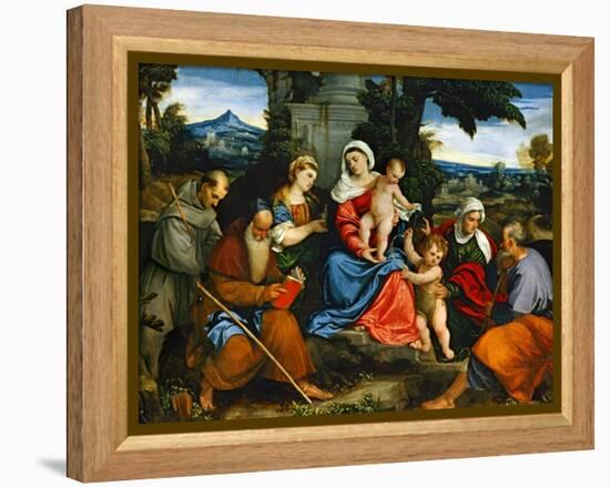 The Holy Family with Saint Francis, Saint Anthony, Mary Magdalen, John Baptist and Elisabeth-Paolo Veronese-Framed Premier Image Canvas