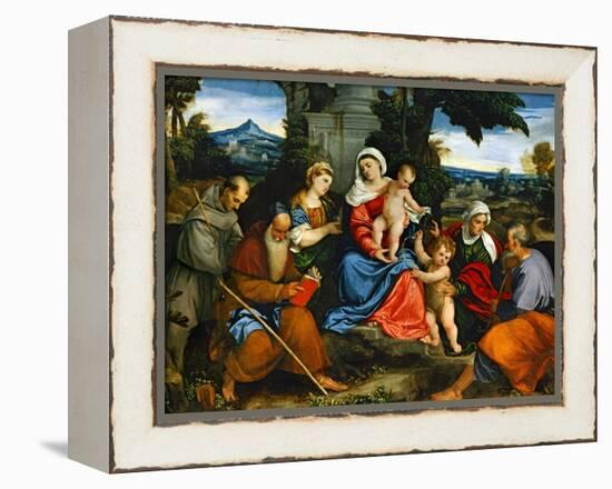 The Holy Family with Saint Francis, Saint Anthony, Mary Magdalen, John Baptist and Elisabeth-Paolo Veronese-Framed Premier Image Canvas