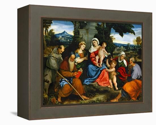 The Holy Family with Saint Francis, Saint Anthony, Mary Magdalen, John Baptist and Elisabeth-Paolo Veronese-Framed Premier Image Canvas