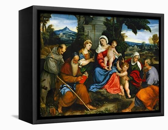 The Holy Family with Saint Francis, Saint Anthony, Mary Magdalen, John Baptist and Elisabeth-Paolo Veronese-Framed Premier Image Canvas