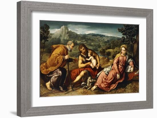 The Holy Family with Saint John the Baptist in a Landscape, 1545-50-Paris Bordone-Framed Giclee Print