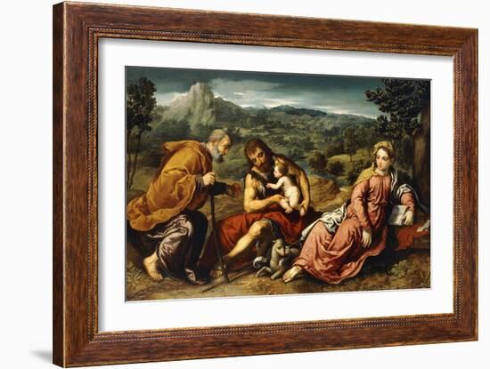 The Holy Family with Saint John the Baptist in a Landscape, 1545-50-Paris Bordone-Framed Giclee Print