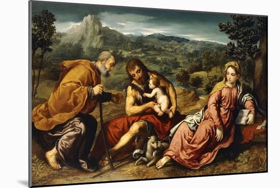 The Holy Family with Saint John the Baptist in a Landscape, 1545-50-Paris Bordone-Mounted Giclee Print