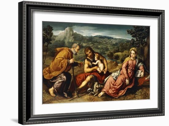 The Holy Family with Saint John the Baptist in a Landscape, 1545-50-Paris Bordone-Framed Giclee Print