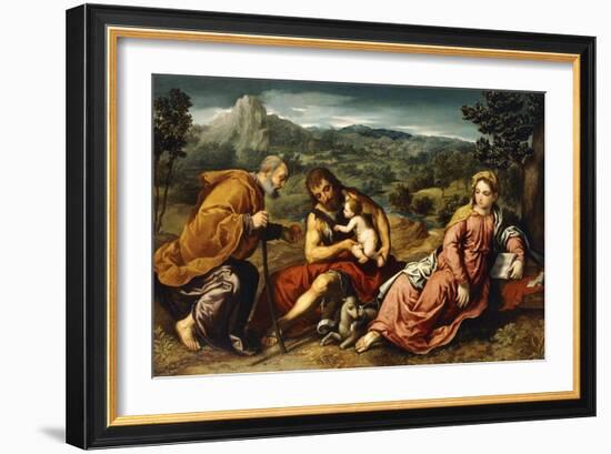 The Holy Family with Saint John the Baptist in a Landscape, 1545-50-Paris Bordone-Framed Giclee Print