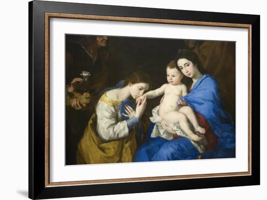 The Holy Family with Saints Anne and Catherine of Alexandria-Jusepe de Ribera-Framed Art Print