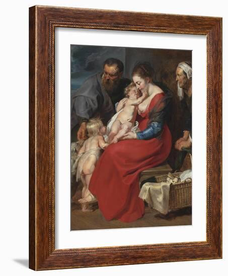 The Holy Family with Saints Elizabeth and John the Baptist, C.1615-Peter Paul Rubens-Framed Giclee Print