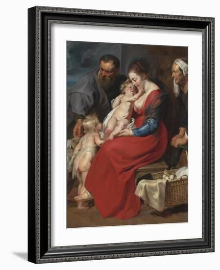 The Holy Family with Saints Elizabeth and John the Baptist, C.1615-Peter Paul Rubens-Framed Giclee Print