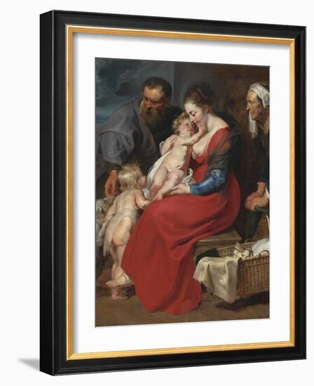 The Holy Family with Saints Elizabeth and John the Baptist, C.1615-Peter Paul Rubens-Framed Giclee Print