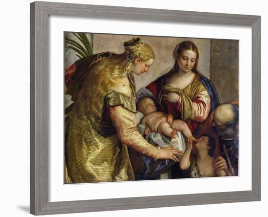 The Holy Family with St. Barbara, c.1550-Paolo Veronese-Framed Giclee Print